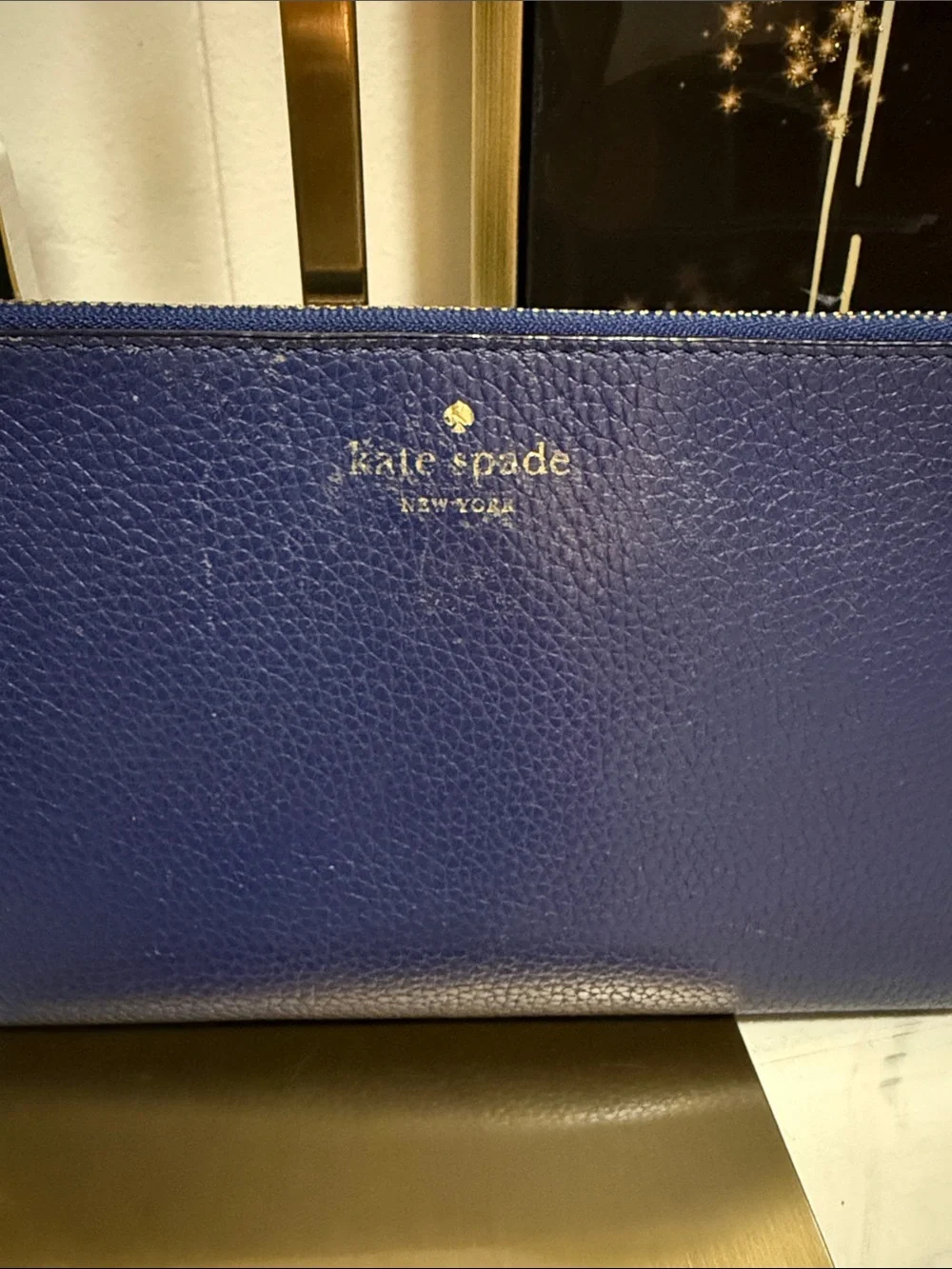 Kate Spade Royal Blue Pebbled Leather Double Zip Wallet
